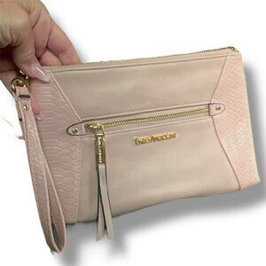 Enzo Angiolini NWOT Leather Wristlet Wallet Clutch Bag Beige Tan Snakeskin